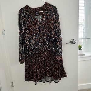 Maeve Anthropologie Women Marlie Floral Print Button Black Tunic Dress